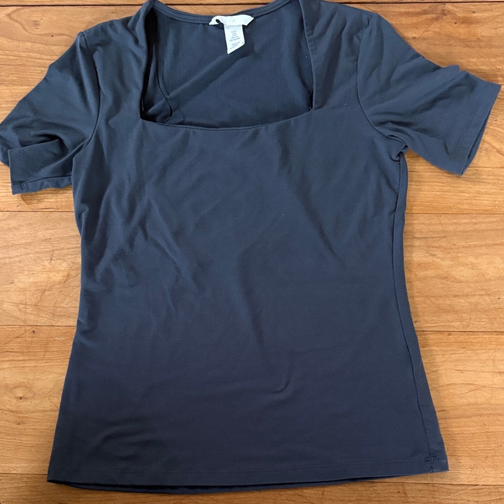 H&M Black Square Neck Short Sleeve Tee